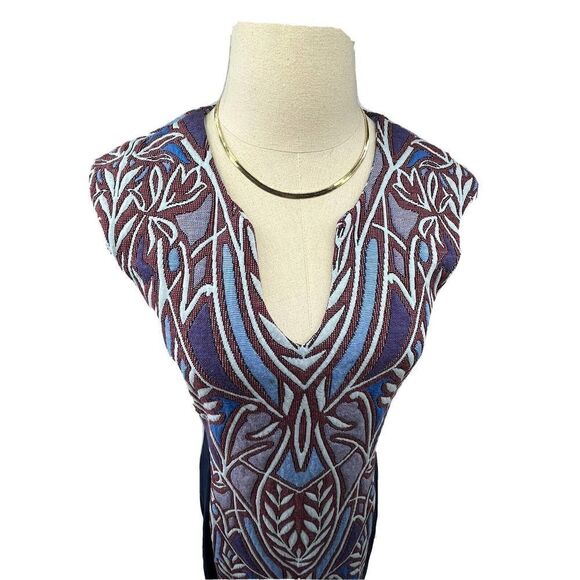 Anthropologie HD in Paris Blue Cleo Jacquard Sheath Knit Panel Dress Sz Small - Picture 7 of 14